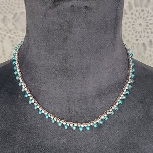 Bohemian Crochet Necklace, Teal, Brown & Silver Handcrafted by Rust Belt…